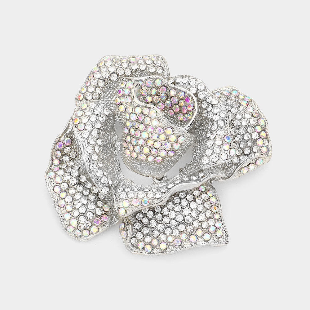 Crystal Pave Rose Brooch