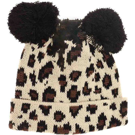Baby Leopard Double Pom C.C Beanie