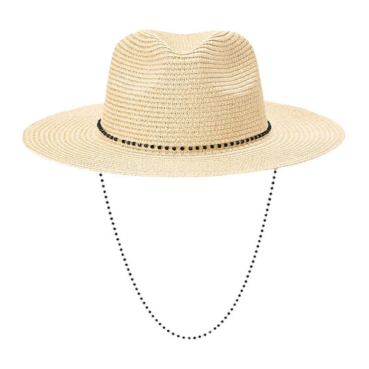 Beaded Chin Tie Straw Sun Hat