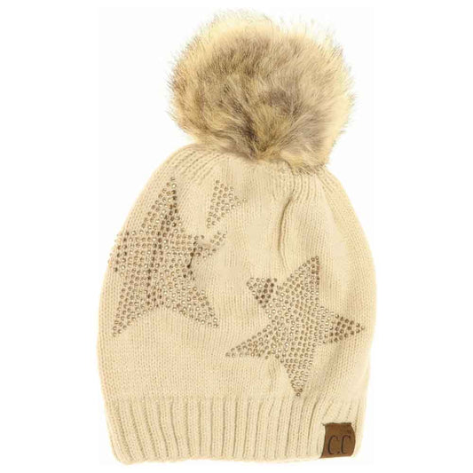 Rhinestone Star Fur Pom C.C Beanie