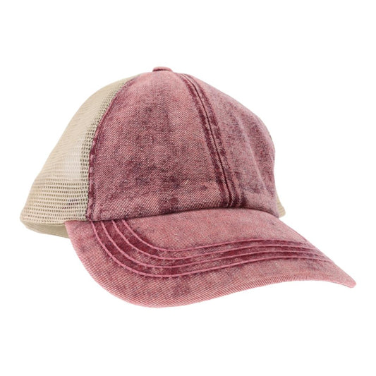 C.C STONEWASHED DENIM CRISS CROSS PONYCAP