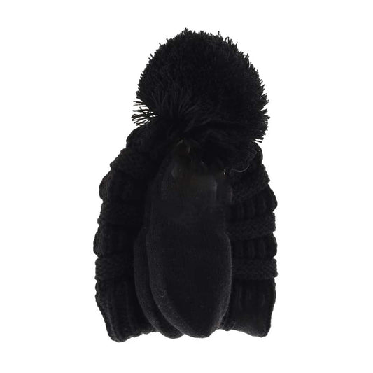 BABY Solid Knit Pom C.C Beanie with Mitten SET