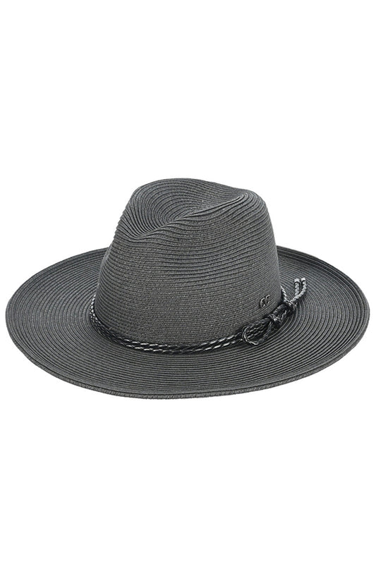 C.C Women's Leather String Rope Band Paper Panama Hat