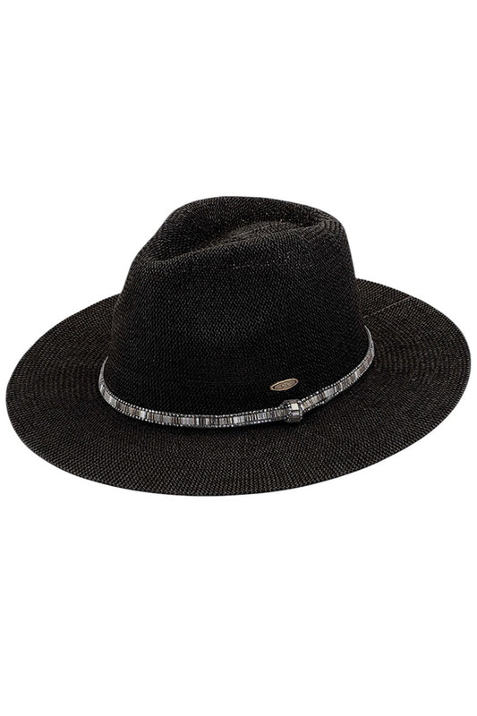 C.C Women's Multi Thread Rhinestone Trim Band Panama Hat