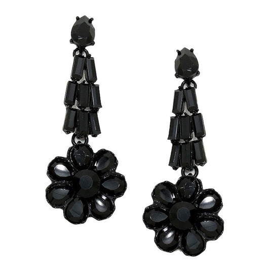 Crystal Rhinestone Flower Evening Earrings