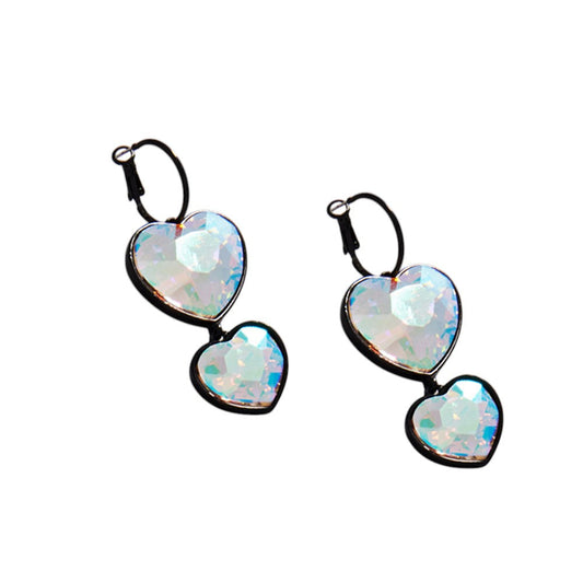 Crystal Stone Double Heart Link Dropdown Earrings