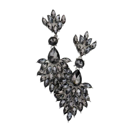 Teardrop Accented Marquise Stone Cluster Evening Earrings