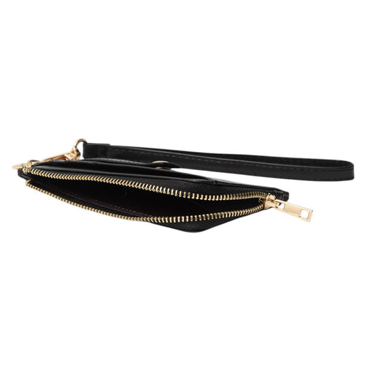 Faux Leather Basket Weave Flat Card Holder Wallet with Wristlet