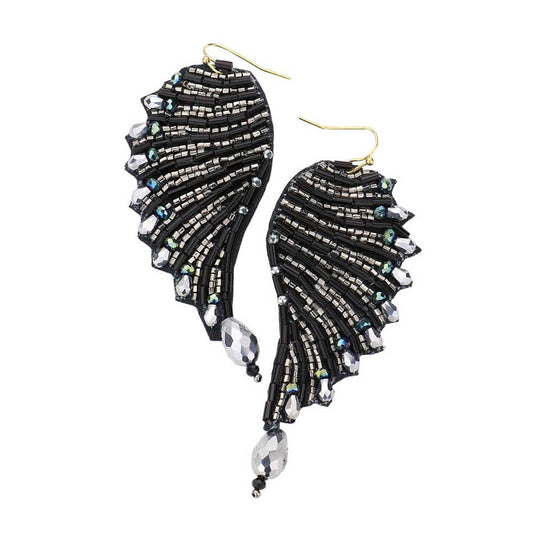 Felt Back Bead Embellished Wing Dangle Earrings