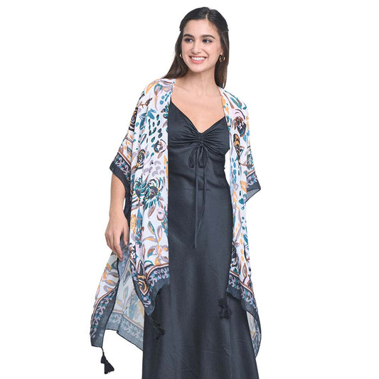 Floral Patterned Cover Up Kimono Poncho