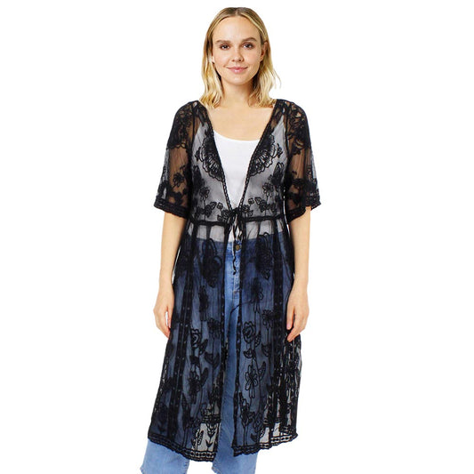 Flower Vintage Lace Long Cover Up Kimono Poncho