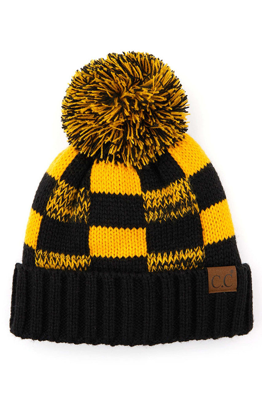 C.C Buffalo Check Beanie with Pom Hat