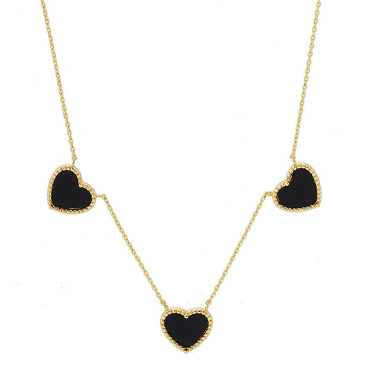 Gold Dipped Triple Heart Pendant Necklace