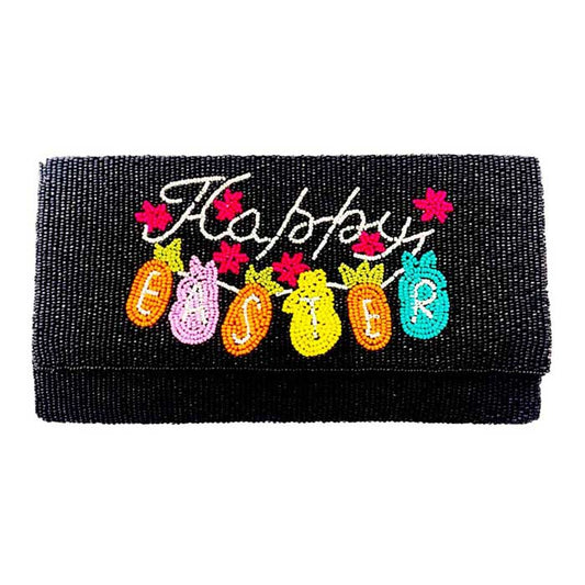 Happy Easter Message Bunny Seed Beaded Clutch Crossbody Bag