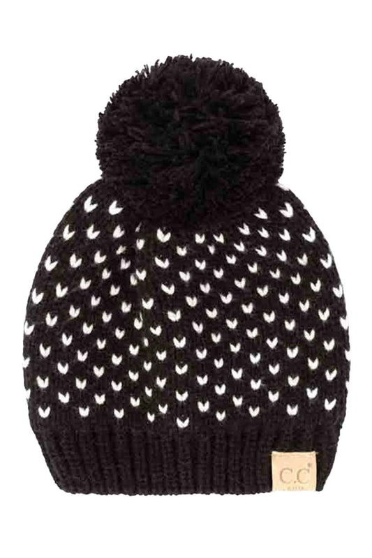 C.C Kids Heart Pattern Knit Beanie with Pom