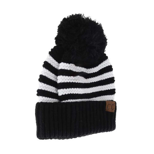 Knit Pom Striped C.C Beanie