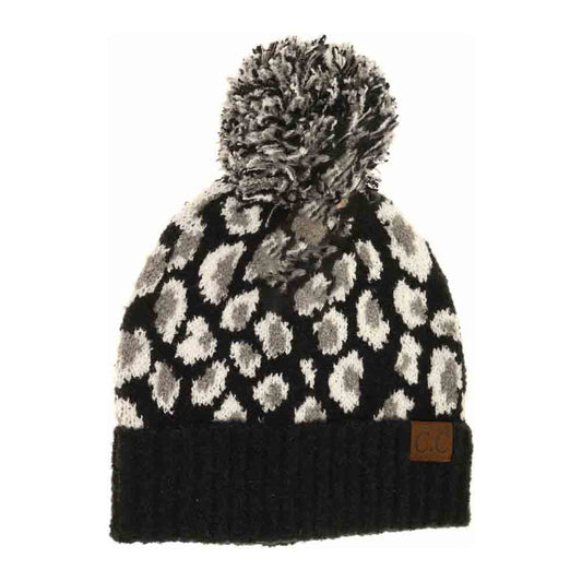 Leopard Boucle Knit POM C.C Beanie