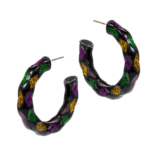 Women's Mardi Gras Glittered Hoop Earrings