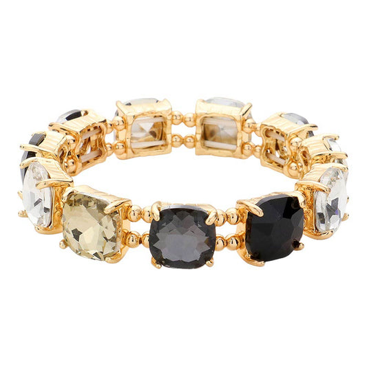Women's Cushion Square Stone Stretch Evening Bracelet