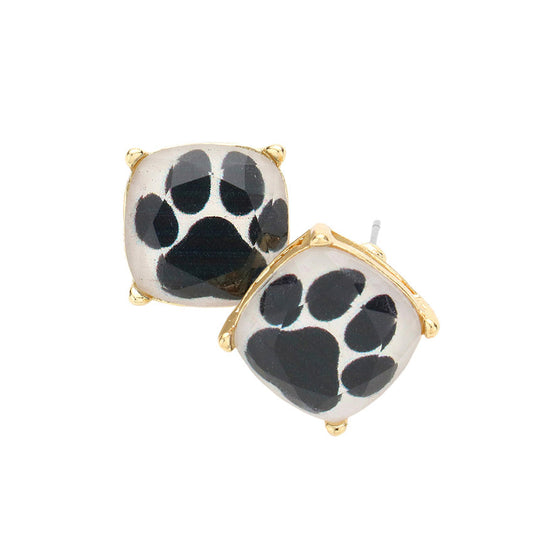 Paw Accented Square Stud Earrings