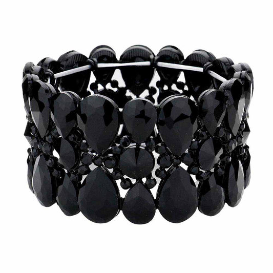 Pear Crystal Floral Rhinestone Stretch Evening Bracelet