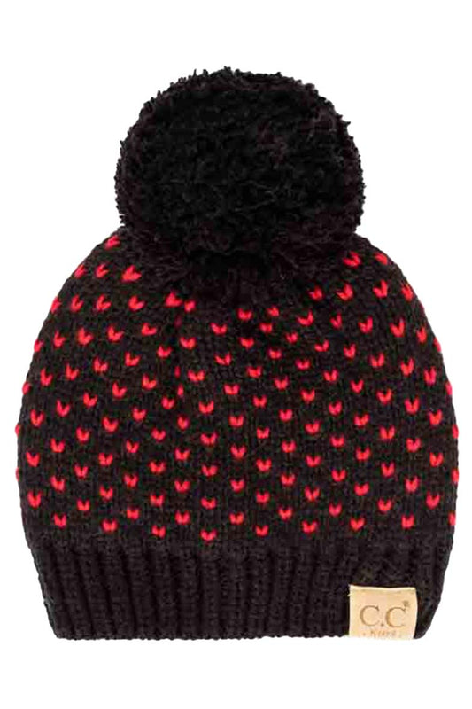 C.C Kids Heart Pattern Knit Beanie with Pom