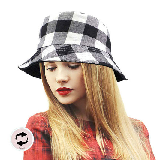 Reversible Buffalo Check Patterned Bucket Hat