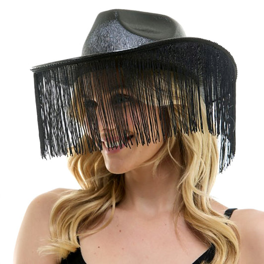 Shiny Western Cowboy Hat with Fringe