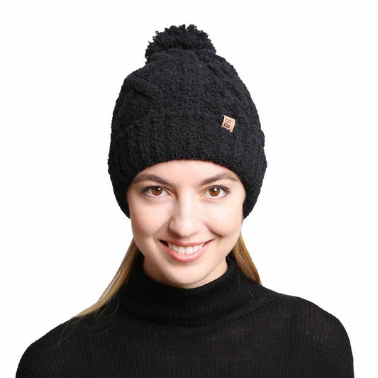 Solid Color Cable Knit Beanie Hats