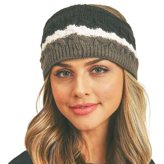 Triple Colored Cable Knit Fleece Headband Earwarmer Earmuff