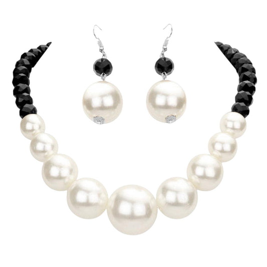 Faceted Beaded Chunky Pearl Necklace
