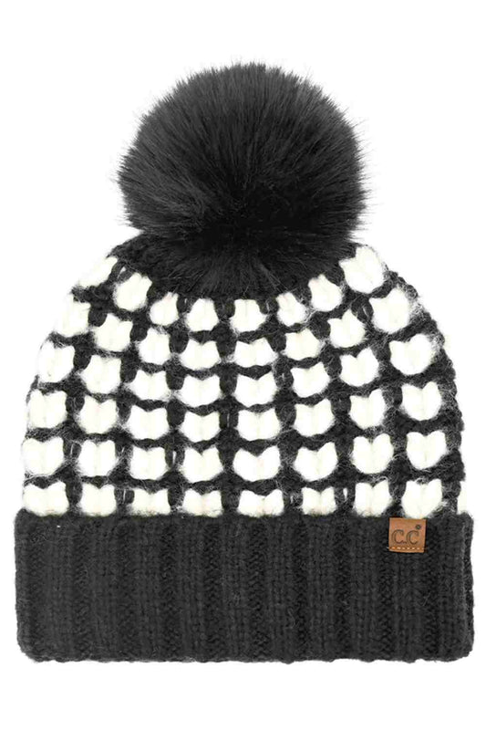 C.C Full of Heart Pattern Pom Beanie Winter Hat