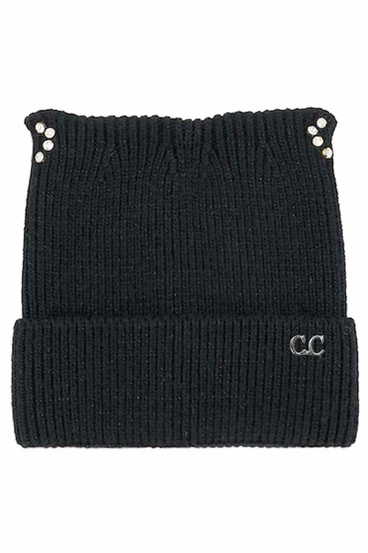 C.C Rhinestone Cat Ear Cuff Beanie Winter Hat
