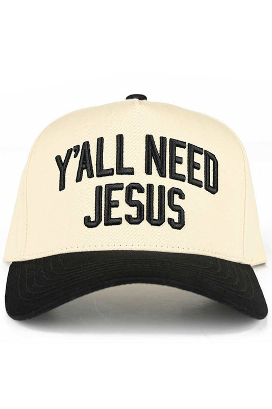 C.C Y'ALL NEED JESUS Embroidered Letter Two Tone Trucker Hat