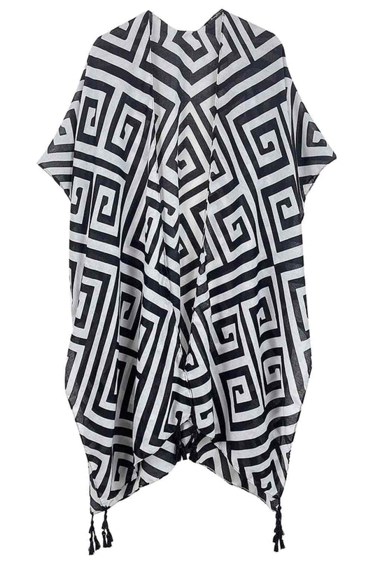 Women's Stunning Geometric Pattern Print Tassel Kimono