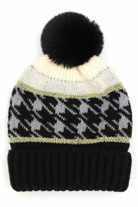 Houndstooth PomPom Beanie