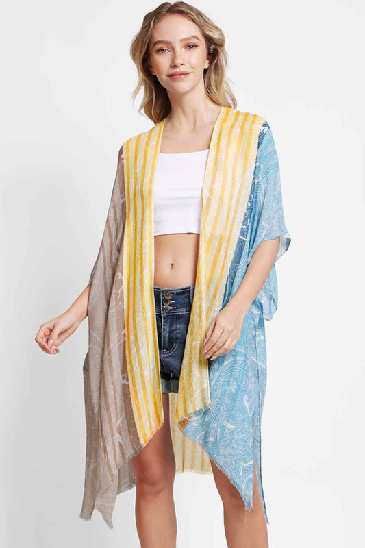 Paisley Pattern Stripe Summer Kimono Cover Up