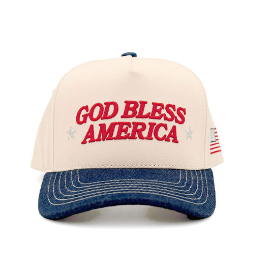 C.C GOD BLESS AMERICA Letter Two Tone Trucker Cap