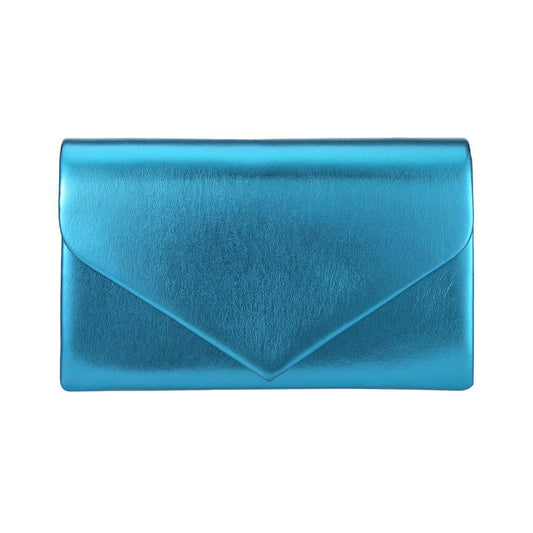 Metallic Envelope Evening Clutch Bag Crossbody Bag - Blue
