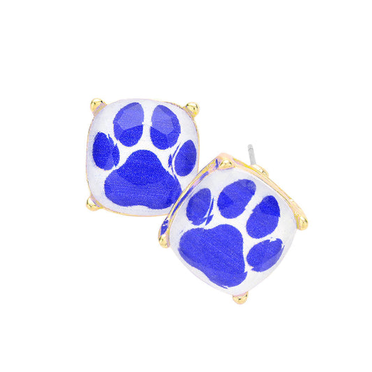 Paw Accented Square Stud Earrings