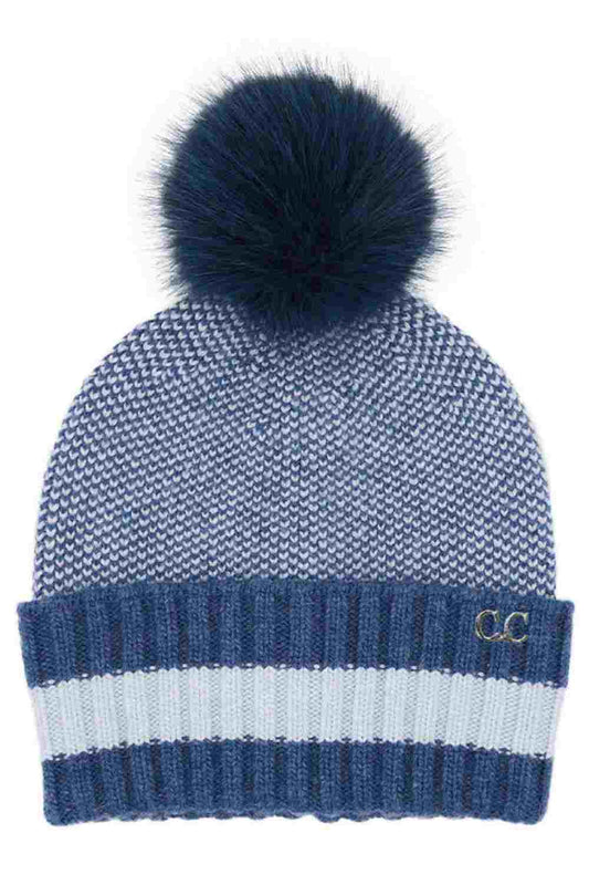 C.C Two Tone Angora Stripe Point Cuff Beanie