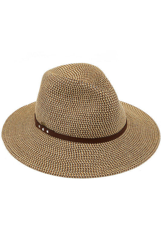 C.C SUEDE BAND TRIM PANAMA SUN HAT