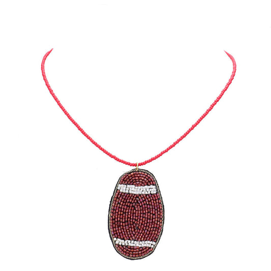 Felt Back Beaded Football Pendant Necklace