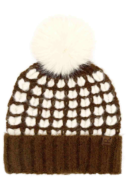 C.C Full of Heart Pattern Pom Beanie Winter Hat