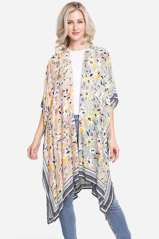 Multi Colored Floral Pattern Print Summer Kimono
