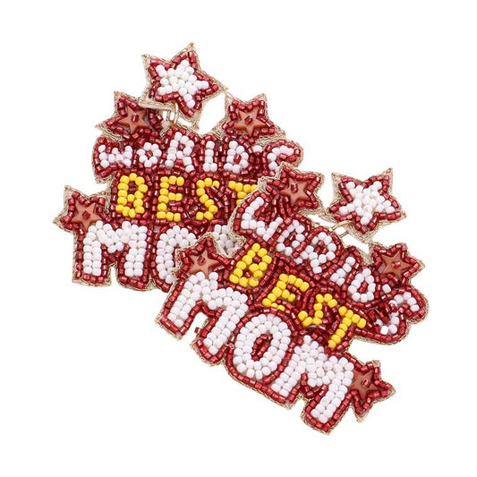 Worlds Best Mom Felt Back Beaded Star Message Link Earrings