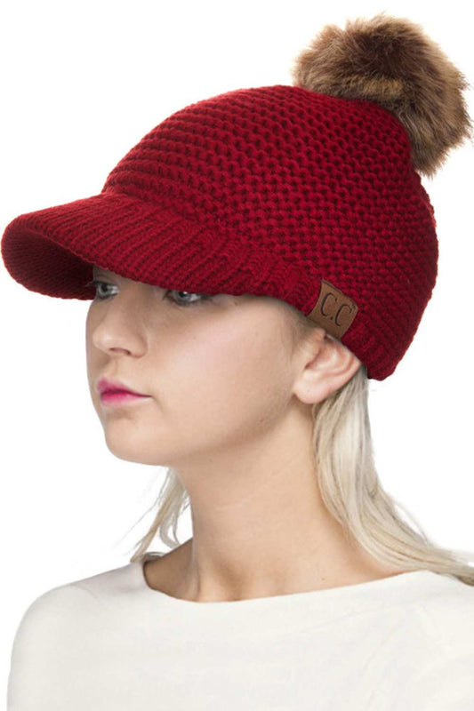 C.C Knit Brim Beanie With Pom