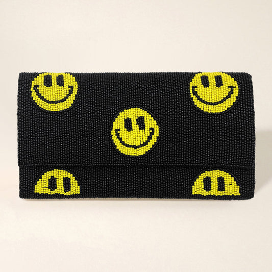 Smile Patterned Seed Beaded Clutch / Crossbody Bag