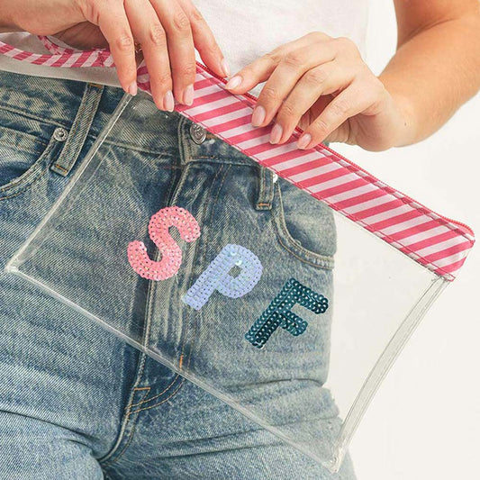 SPF Sequin Message Wristlet Transparent Clutch Bag