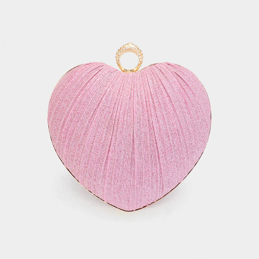 Sparkle Fabric Heart Fold Clutch / Evening Bag / Crossbody Bag
